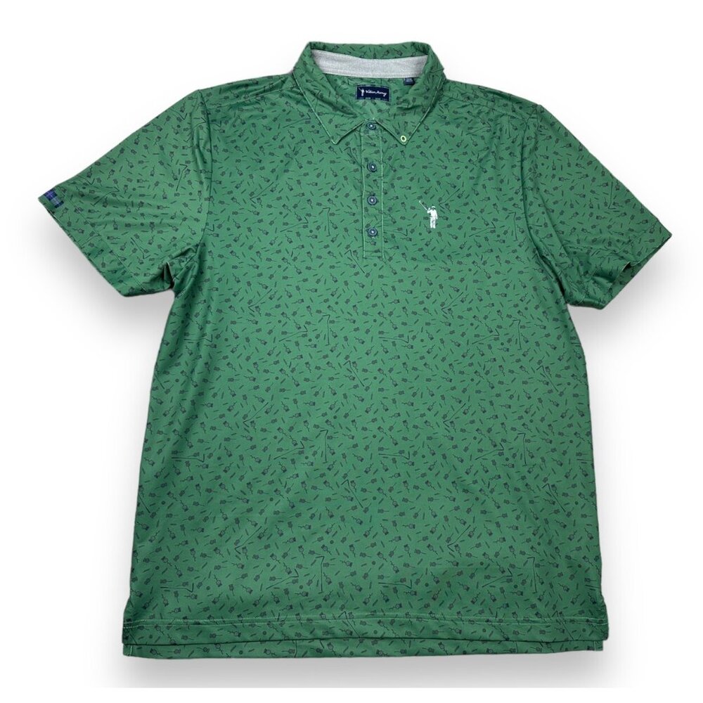 William Murray Men’s Green Golf Polo Shirt Stretch AOP Cactus Flower Blossom L
